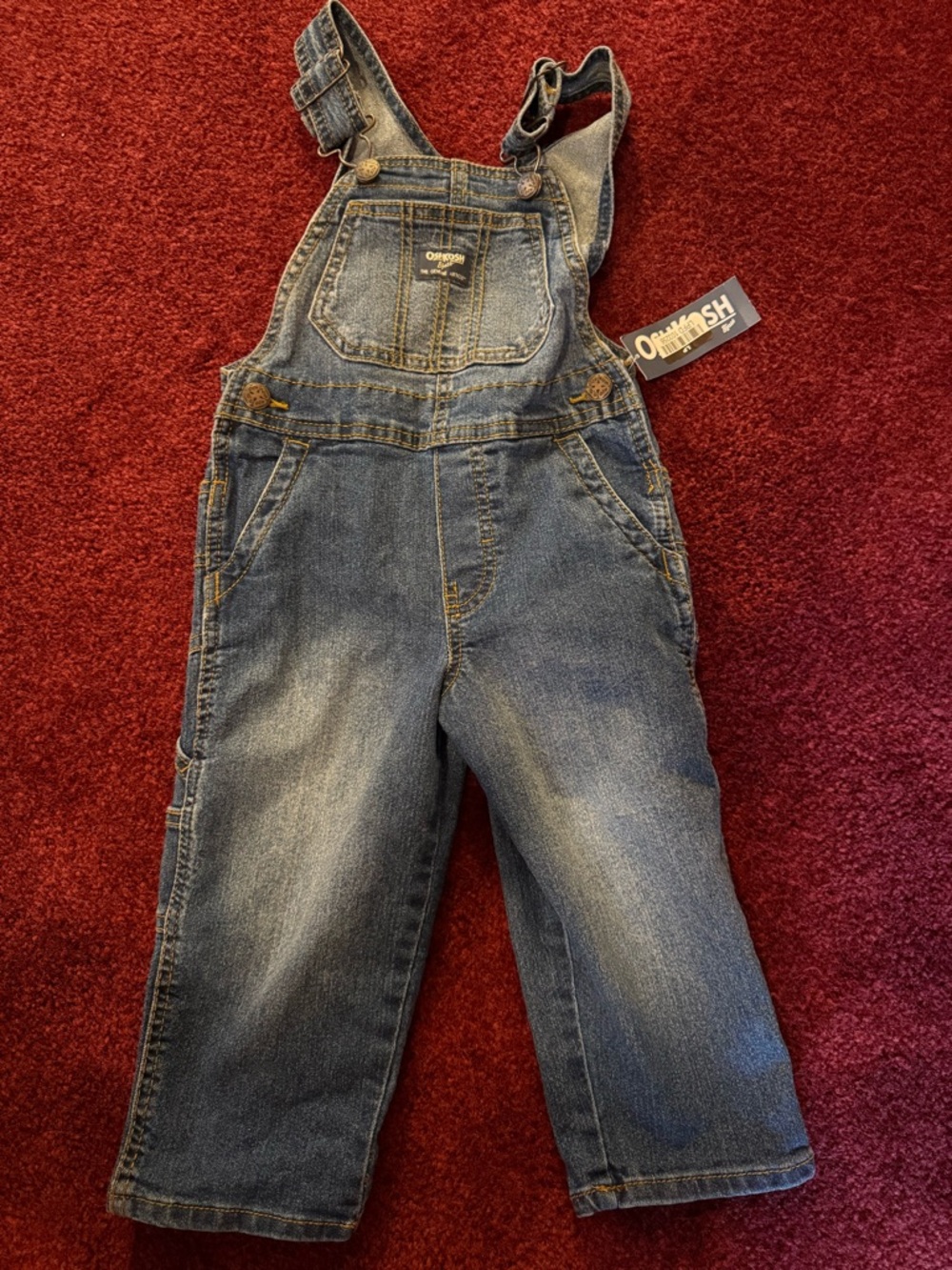 OshKosh Bgosh Blue Denim Overalls Vestbak Adjustable Straps Pockets Size 2T